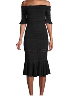 ALEXIS Sheira Off the Shoulder Black Knit Flutter-Sleeve Midi Dress Lined S/M?